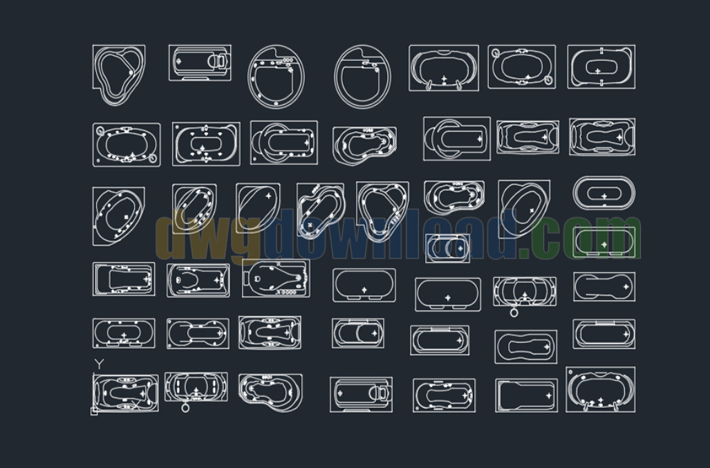 دانلود بلوک اتوکد وان حمام استاندارد DWG | Standart Bathtub CAD Blocks DWG Download